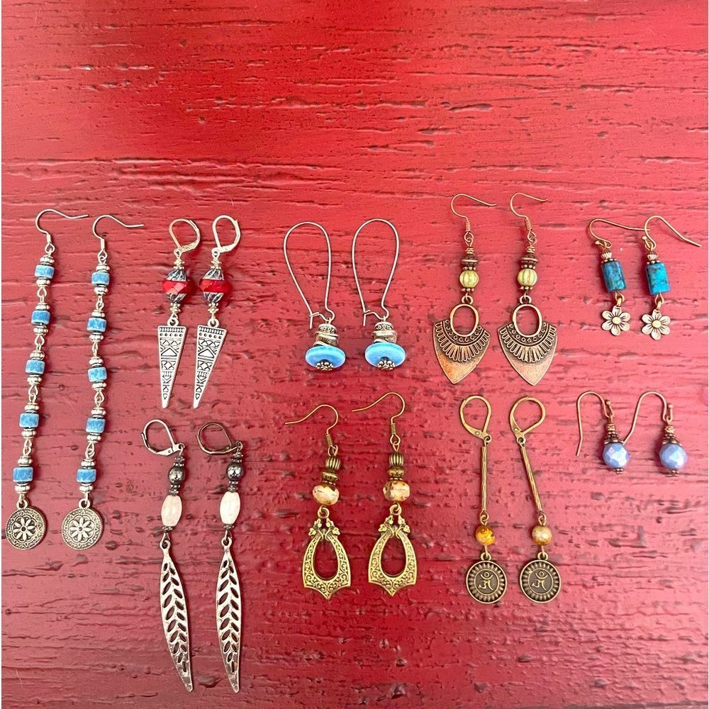 Earring Lot 10 Pair Hand Crafted Artisan Earrings Bohemian NEW # 190